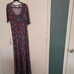 LuLaRoe Blue and Red Paisley Ana Maxi Dress